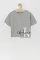 серый Детская хлопковая футболка Calvin Klein Jeans Для девочек