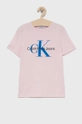 różowy Calvin Klein Jeans T-shirt bawełniany dziecięcy IU0IU00267.PPYY.K Dziecięcy