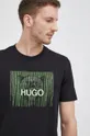 μαύρο Βαμβακερό μπλουζάκι Hugo