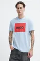 Хлопковая футболка HUGO голубой
