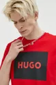 czerwony HUGO t-shirt bawełniany