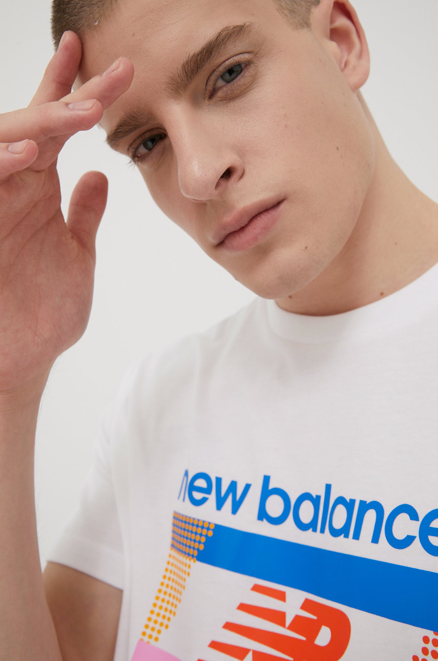 biały New Balance t-shirt bawełniany MT21502WT