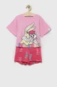 roza Otroška bombažna pižama United Colors of Benetton x Looney Tunes Dekliški