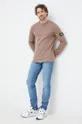 Βαμβακερή μπλούζα με μακριά μανίκια Calvin Klein Jeans καφέ