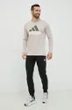 Βαμβακερή μπλούζα με μακριά μανίκια adidas μπεζ