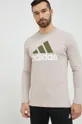 μπεζ Βαμβακερή μπλούζα με μακριά μανίκια adidas