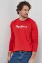 crvena Pamučna majica dugih rukava Pepe Jeans Eggo Muški