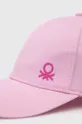 Παιδικό βαμβακερό καπέλο μπέιζμπολ United Colors of Benetton ροζ