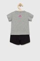 Dětská bavlněná souprava adidas I LIN CO T HR5892 šedá SS23