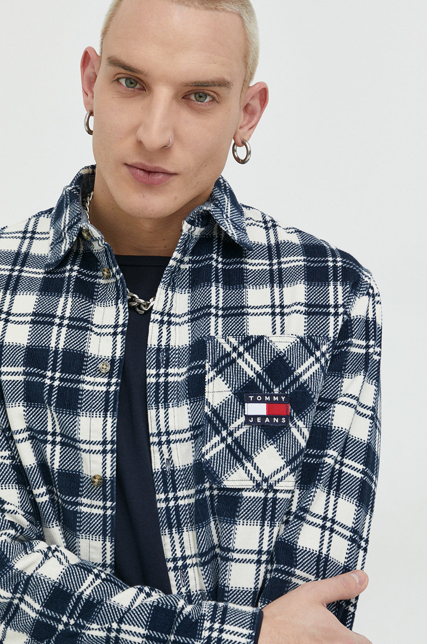 bleumarin Tommy Jeans camasa din velur