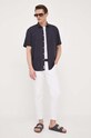 Liu Jo koszula z domieszką lnu M123P201SHORTLINEN granatowy SS23