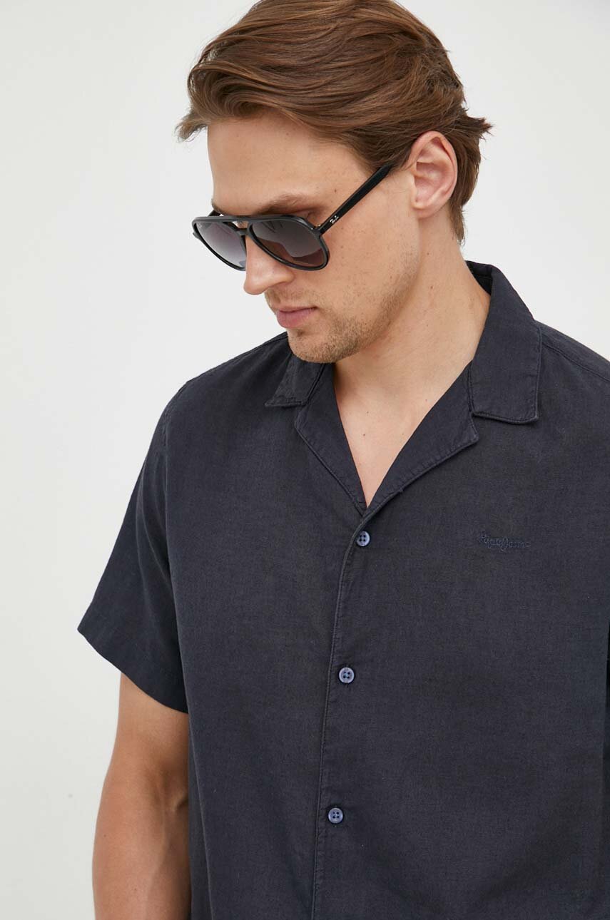 granatowy Pepe Jeans koszula lniana Lastingham