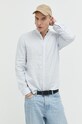 HUGO koszula męska lniana niebieski 50490740