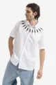 alb Neil Barett cămașă din bumbac Bold Neck Short Sleeve Shirt De bărbați