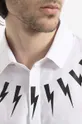alb Neil Barett cămașă din bumbac Bold Neck Short Sleeve Shirt