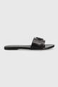 Calvin Klein Jeans klapki skórzane FLAT SANDAL STRAP HW czarny