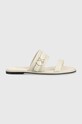 Kožené šľapky Calvin Klein ALMOND SLIDE W/HW usňová koža béžová HW0HW01482