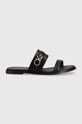 Calvin Klein klapki skórzane ALMOND SLIDE W/HW płaski czarny HW0HW01482
