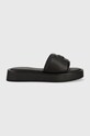 Kožené šľapky Calvin Klein DRESS FLATFORM W/HW usňová koža čierna HW0HW01487