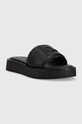 Kožené šľapky Calvin Klein DRESS FLATFORM W/HW HW0HW01487 čierna SS23