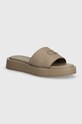 Calvin Klein klapki DRESS FLATFORM W/HW - JQ tekstylny beżowy HW0HW01488