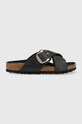 Birkenstock klapki skórzane Siena Big Buckle płaski czarny 1020156
