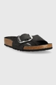 Birkenstock klapki skórzane Madrid Big Buckle czarny