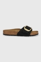 czarny Birkenstock klapki zamszowe Madrid Big Buckle Damski