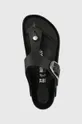 black Birkenstock leather flip flops