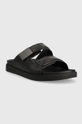 Calvin Klein bőr papucs DOUBLE STRAP SANDAL fekete