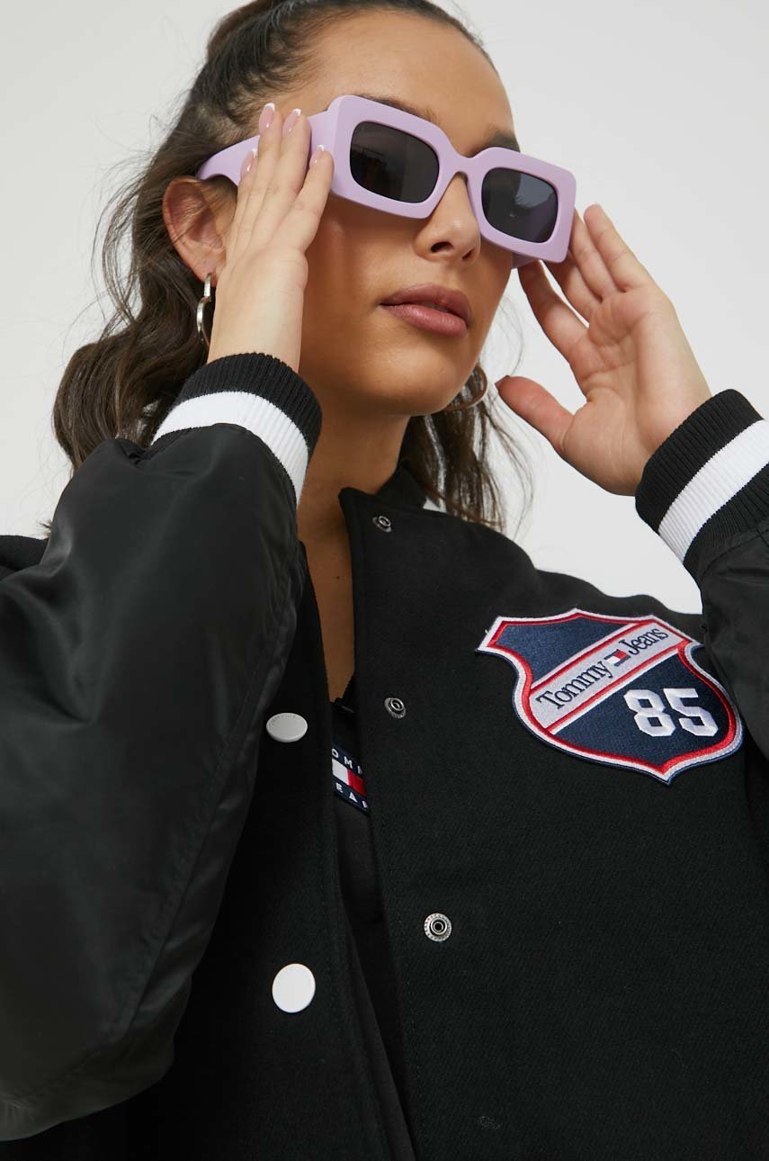 czarny Tommy Jeans kurtka bomber z domieszką wełny