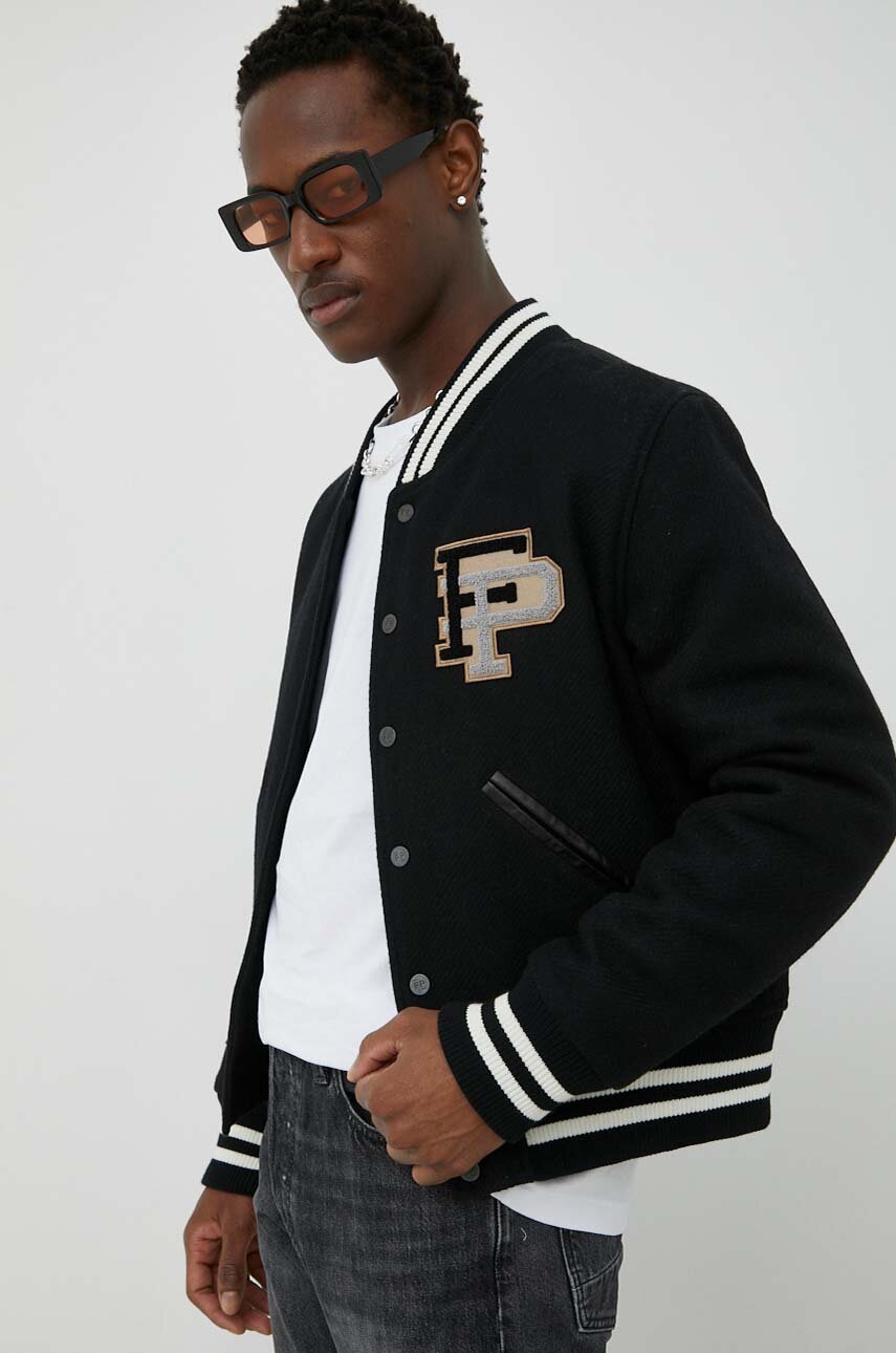 Filling Pieces kurtka bomber wełniana czarny