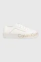 bela Usnjene superge Calvin Klein Jeans Yw0yw01025 Vulc Flatf Low Wrap Around Logo Ženski