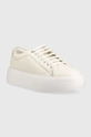 Calvin Klein sneakersy skórzane HW0HW01356 BUBBLE CUPSOLE LACE UP beżowy