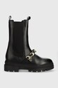 Tommy Hilfiger bőr bokacsizma FW0FW07046 MONOCHROMATIC CHELSEA BOOT CHAIN lapos fekete FW0FW07046