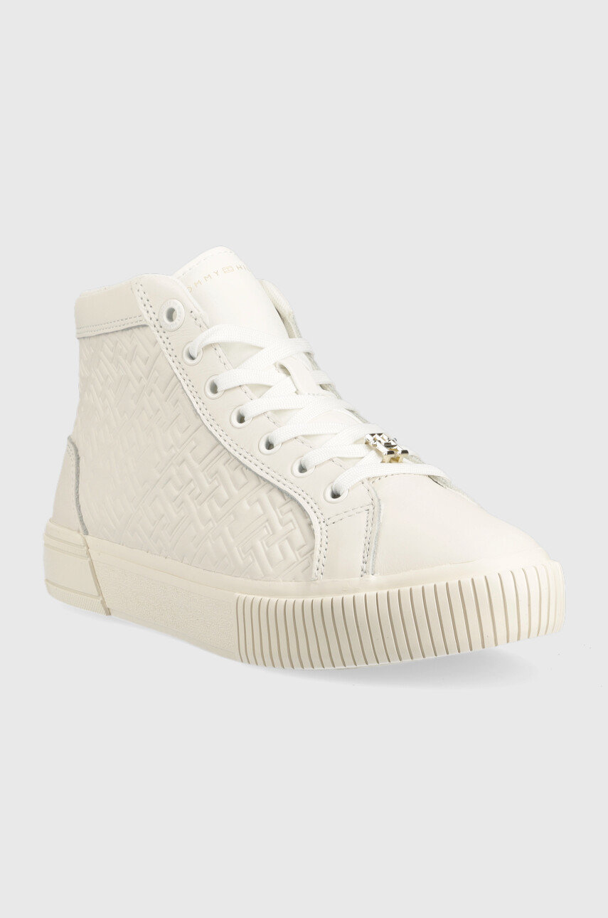 Tommy Hilfiger sneakers din piele Th Monogram Leather Sneaker High crem
