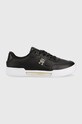 Δερμάτινα αθλητικά παπούτσια Tommy Hilfiger Th Prep Court Sneaker πλατφόρμα μαύρο FW0FW06859