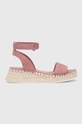 różowy Calvin Klein Jeans sandały SPORTY WEDGE ROPE SU CON Damski