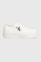 Tenisky Calvin Klein Jeans FLATFORM+ CUPSOLE LOW TXT Planet friendly bílá YW0YW01033
