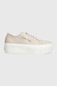 Ниски кецове Calvin Klein Jeans FLATFORM+ CUPSOLE LOW TXT Planet friendly бежов YW0YW01033