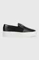 μαύρο Δερμάτινα αθλητικά παπούτσια Calvin Klein CUPSOLE FLATFORM SLIP ON W/HW Γυναικεία