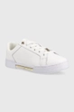 Δερμάτινα αθλητικά παπούτσια Tommy Hilfiger COURT SNEAKER WITH LACE HARDWARE λευκό