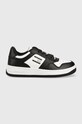 Kožené sneakers boty Tommy Jeans RETRO WMN LOW FANCY textilní černá EN0EN02103