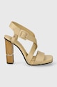 Usnjeni sandali Tommy Hilfiger HARDWARE BLOCK HIGH HEEL Sintetični bež FW0FW07016