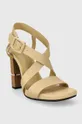 Tommy Hilfiger sandały skórzane HARDWARE BLOCK HIGH HEEL beżowy