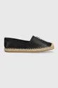 czarny Tommy Hilfiger espadryle skórzane ESSENTIAL LEATHER ESPADRILLE Damski