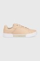 Δερμάτινα αθλητικά παπούτσια Tommy Hilfiger COURT SNEAKER GOLDEN TH υφασμάτινο μπεζ FW0FW07116