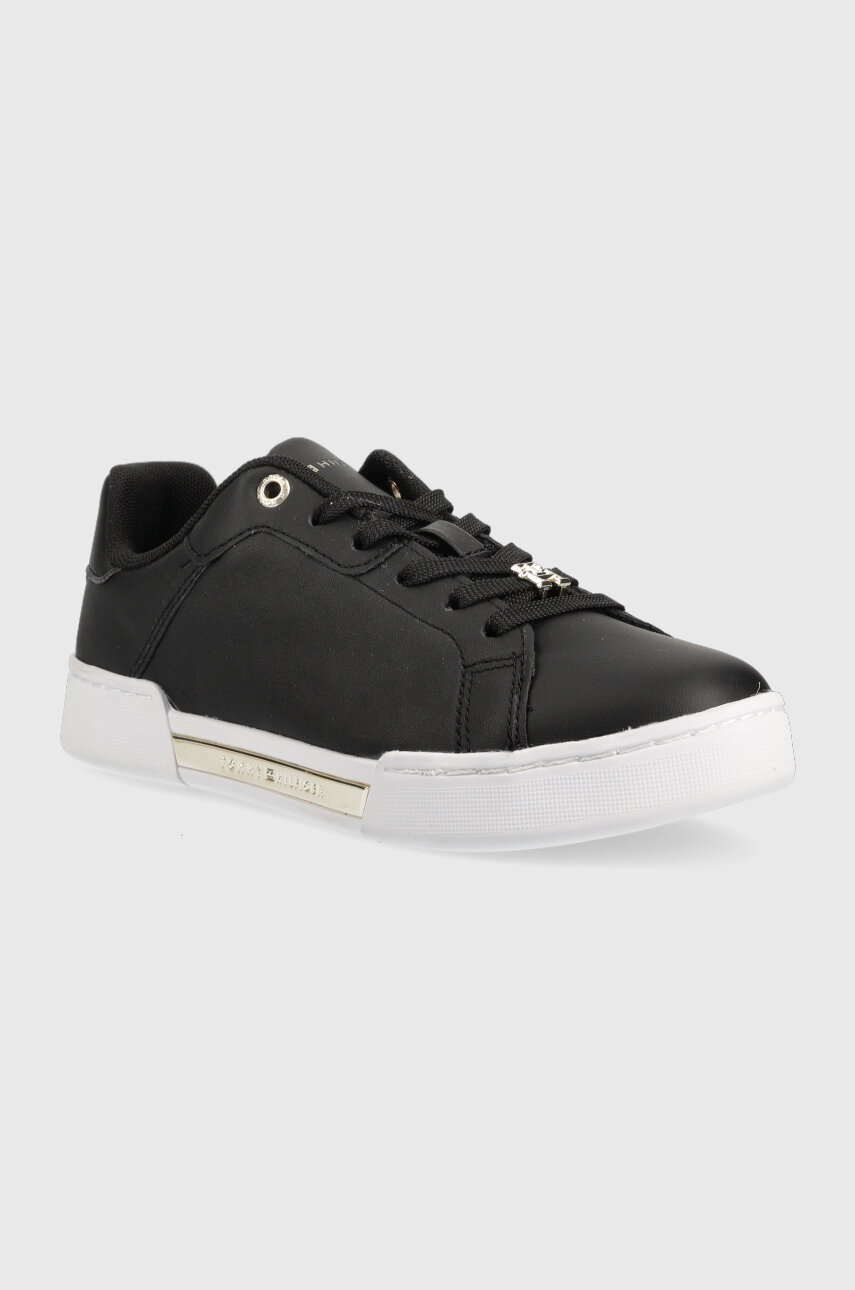 Kožené sneakers boty Tommy Hilfiger COURT SNEAKER GOLDEN TH černá
