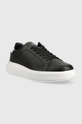 Usnjene superge Calvin Klein LOW TOP LACE UP LTH črna