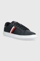 Tommy Hilfiger bőr tornacipő CORPORATE LEATHER CUP STRIPES sötétkék